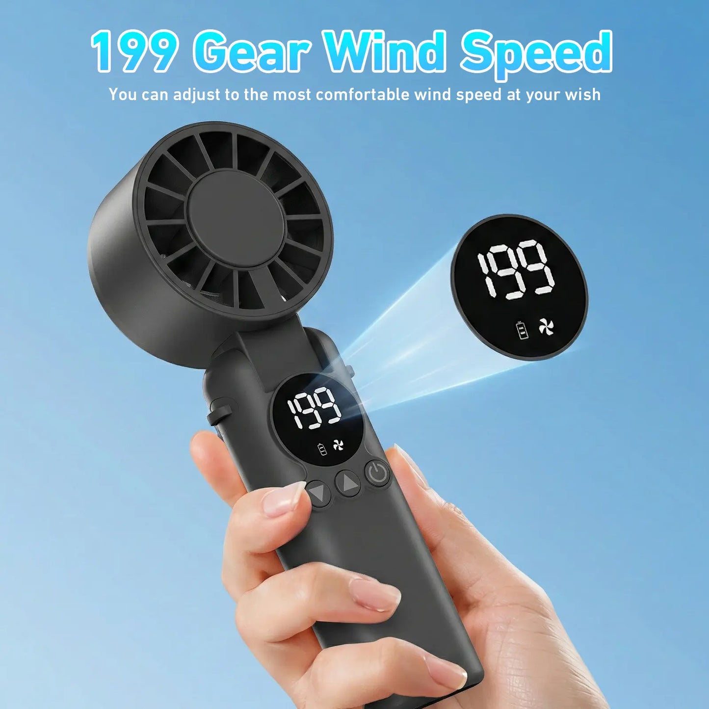 SINLEY Portable Handheld Turbo Fan, 199 Gear Wind, Battery Operated, up to 20 Working Hours, 3 in 1 Hand Fans with Air Turbo Tech Cooling Fan for Outdoor Activities, Travel