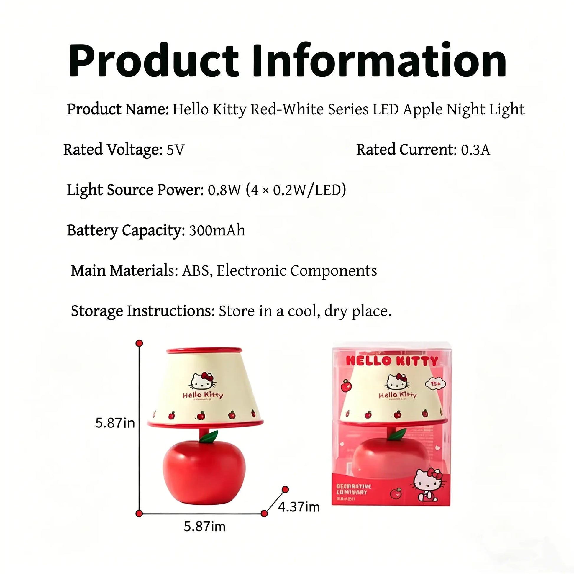 MINISO Hello Kitty Red & White Series LED Apple Night Light, HK Sweet Style LED Bedside Lamp, Cute Creative Bedside Lamp & Decorative Gift for Girls,#Summervibes