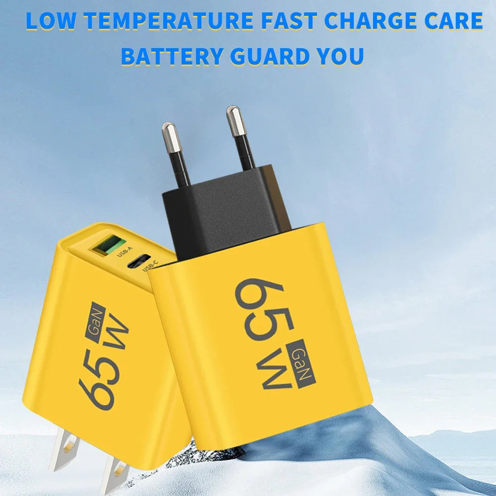 Power Up Anywhere! ⚡️ 65W Gan USB C Fast Charger - 3-in-1 Multi-Port Quick Charge for iPhone, Samsung, Xiaomi & More! 🌍🔌 #TravelCharger #FastCharging