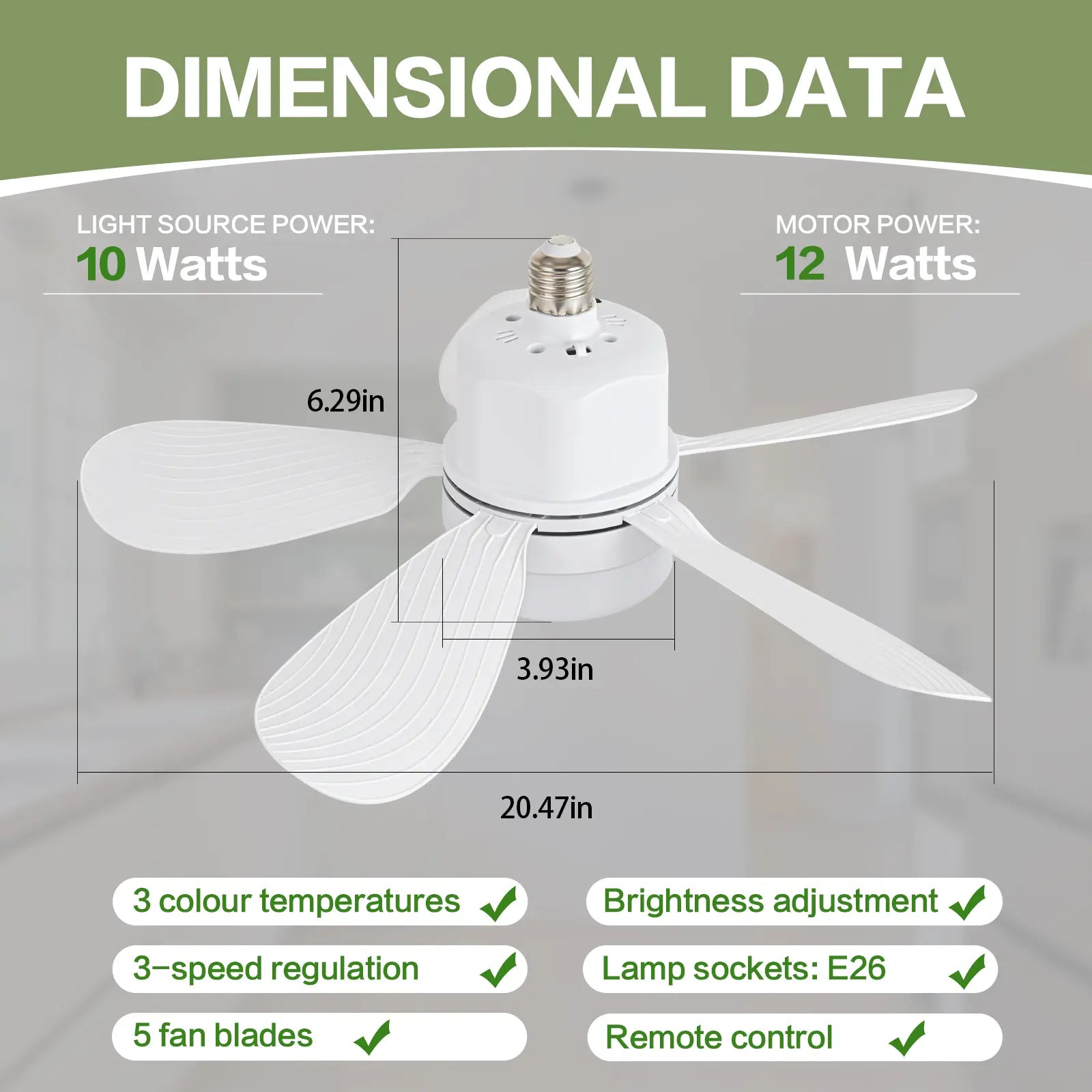 ASALL Remote-Controlled Socket Fan Light - Portable Ceiling Fan with Dimming Function, 1000 Lumens, Compatible with E26/E27 for Kitchen, Bedroom, and Living Room