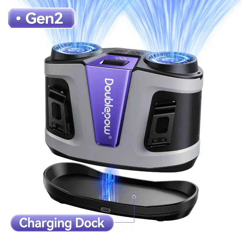 Doublepow Gen2 Waist Fan 24000Mah, Portable Dual Waist Fan, Power Bank USB Rechargeable Clip on Belt for Working, with Charging Dock,Dual Air Ducts Motors, 10 Speeds & 40H, Wearable Neck Fan Cooling for Camping, Outdoor, Travel
