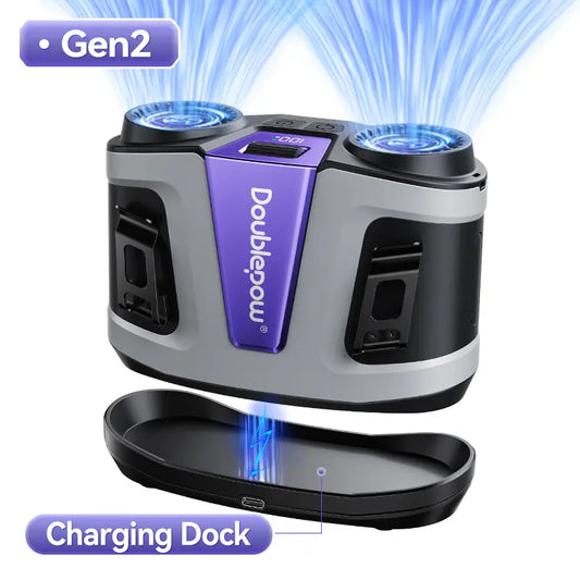 Doublepow Gen2 Waist Fan 24000Mah, Portable Dual Waist Fan, Power Bank USB Rechargeable Clip on Belt for Working, with Charging Dock,Dual Air Ducts Motors, 10 Speeds & 40H, Wearable Neck Fan Cooling for Camping, Outdoor, Travel