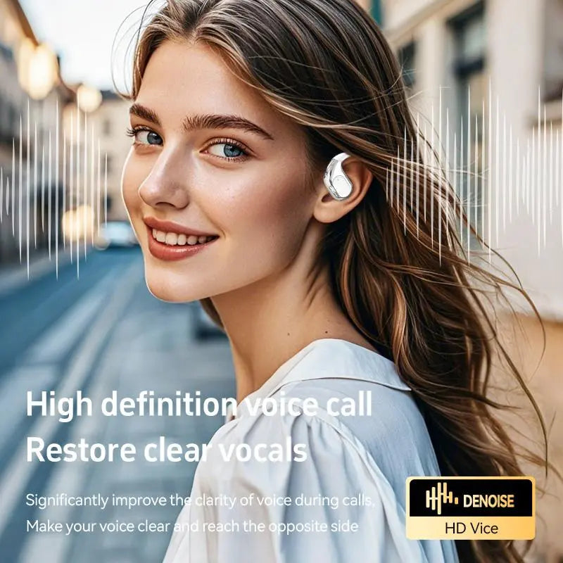 PAVUN Open Ear Headphones outside the Ear Wireless Ear Hanging Bluetooth Headset,Built-In Microphone,Led Power Display,Ows over the Ear Open Ear Buds Earbuds outside the Ear Headphones Bone Air Conduction Earbuds