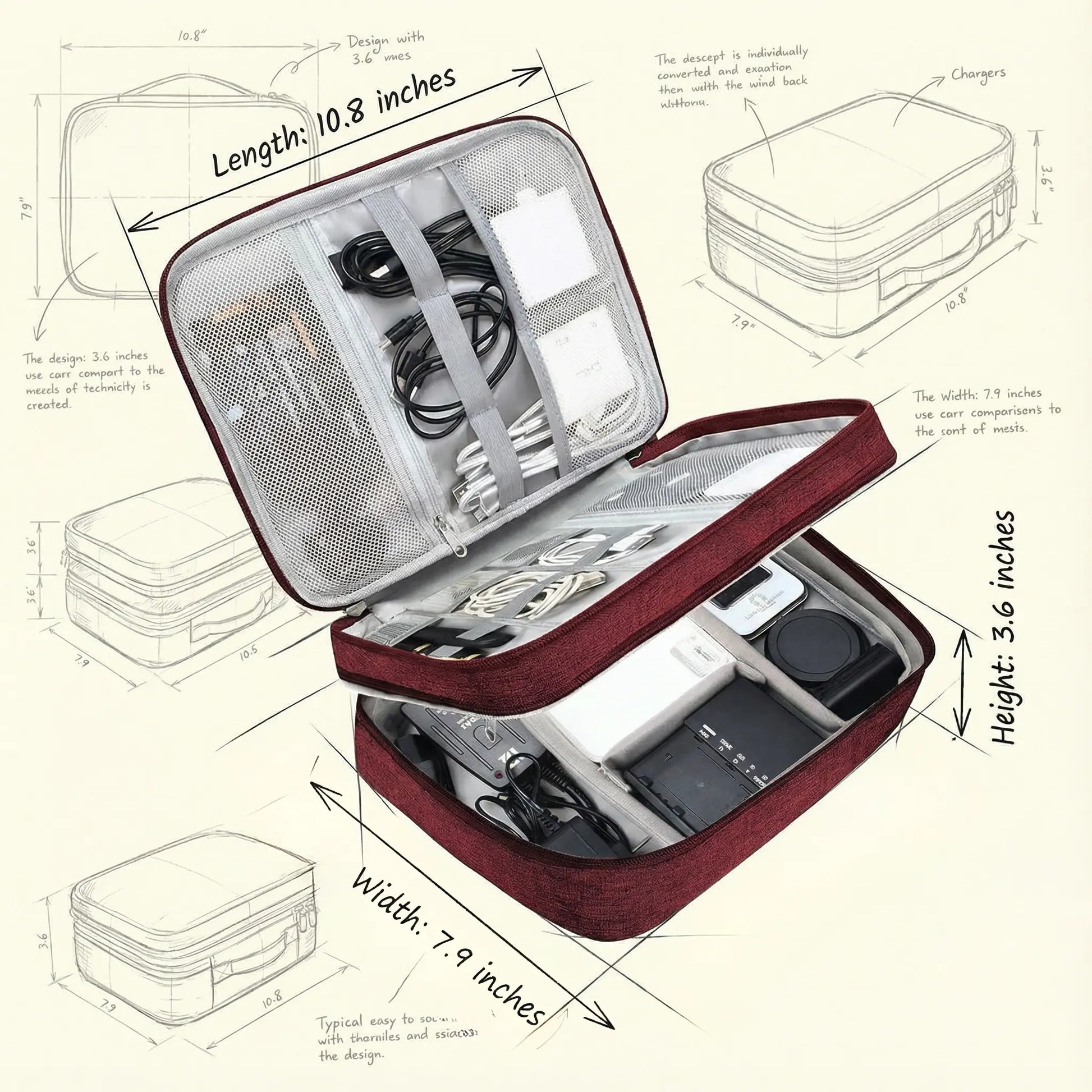 3 Layer Electronics Storage Bag Travel Cable Accessories Bag Waterproof Double Layer Organizer Portable Case for Cables Cord Charger Phone Adapter Power Bank Kindle Hard Drives Durable Pouch Easy to Carry