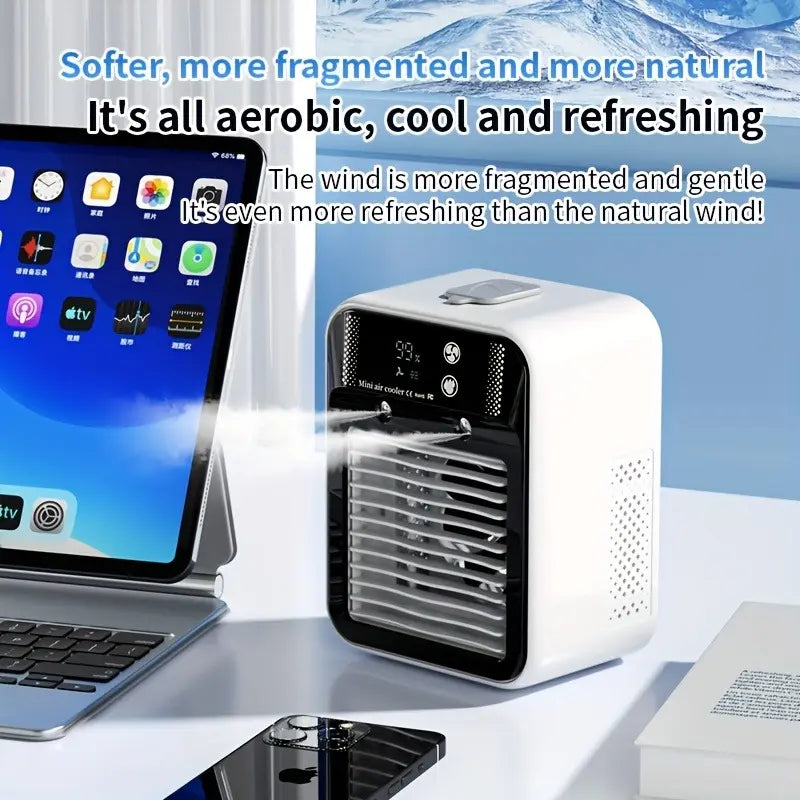 2026 Portable 3-in-1 Fan and Evaporative Cooler with Dual Mist Speeds for Personal Use in Bedroom, Office, and Camping