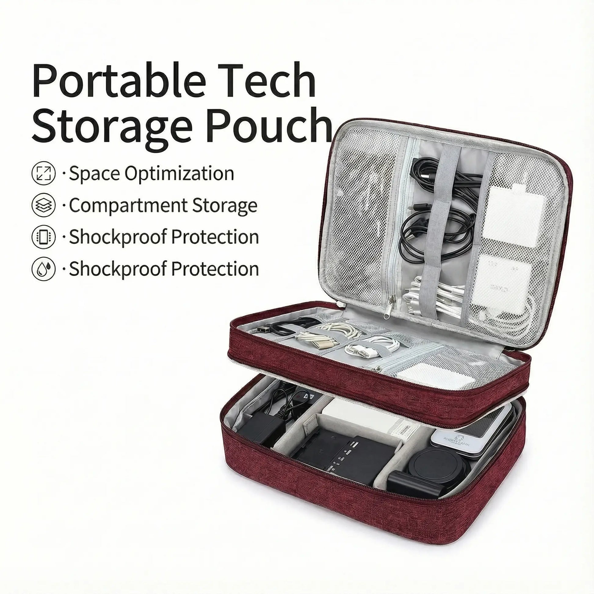 3 Layer Electronics Storage Bag Travel Cable Accessories Bag Waterproof Double Layer Organizer Portable Case for Cables Cord Charger Phone Adapter Power Bank Kindle Hard Drives Durable Pouch Easy to Carry