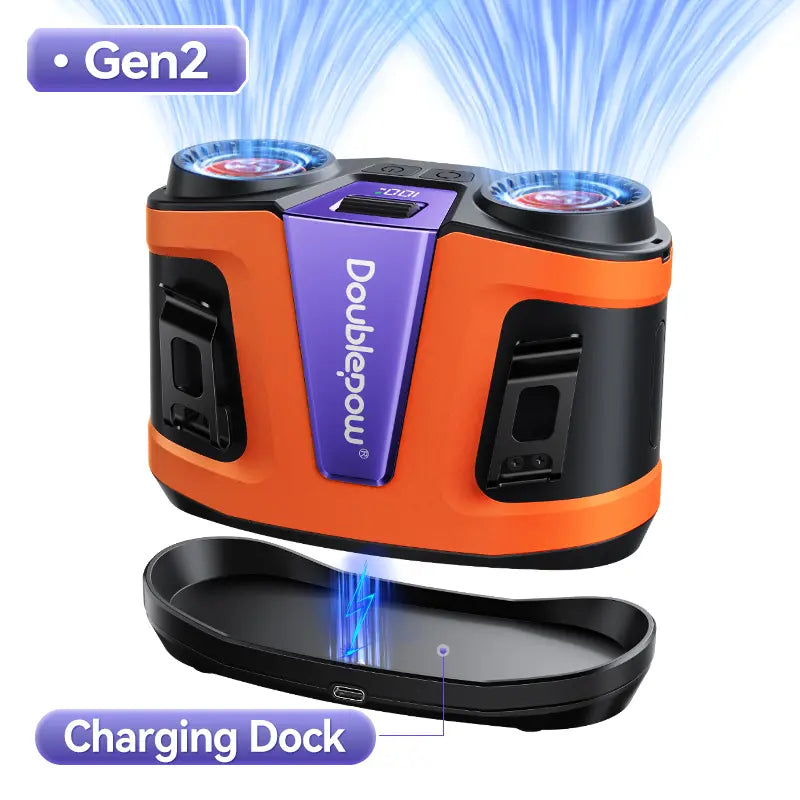 Doublepow Gen2 Waist Fan 24000Mah, Portable Dual Waist Fan, Power Bank USB Rechargeable Clip on Belt for Working, with Charging Dock,Dual Air Ducts Motors, 10 Speeds & 40H, Wearable Neck Fan Cooling for Camping, Outdoor, Travel