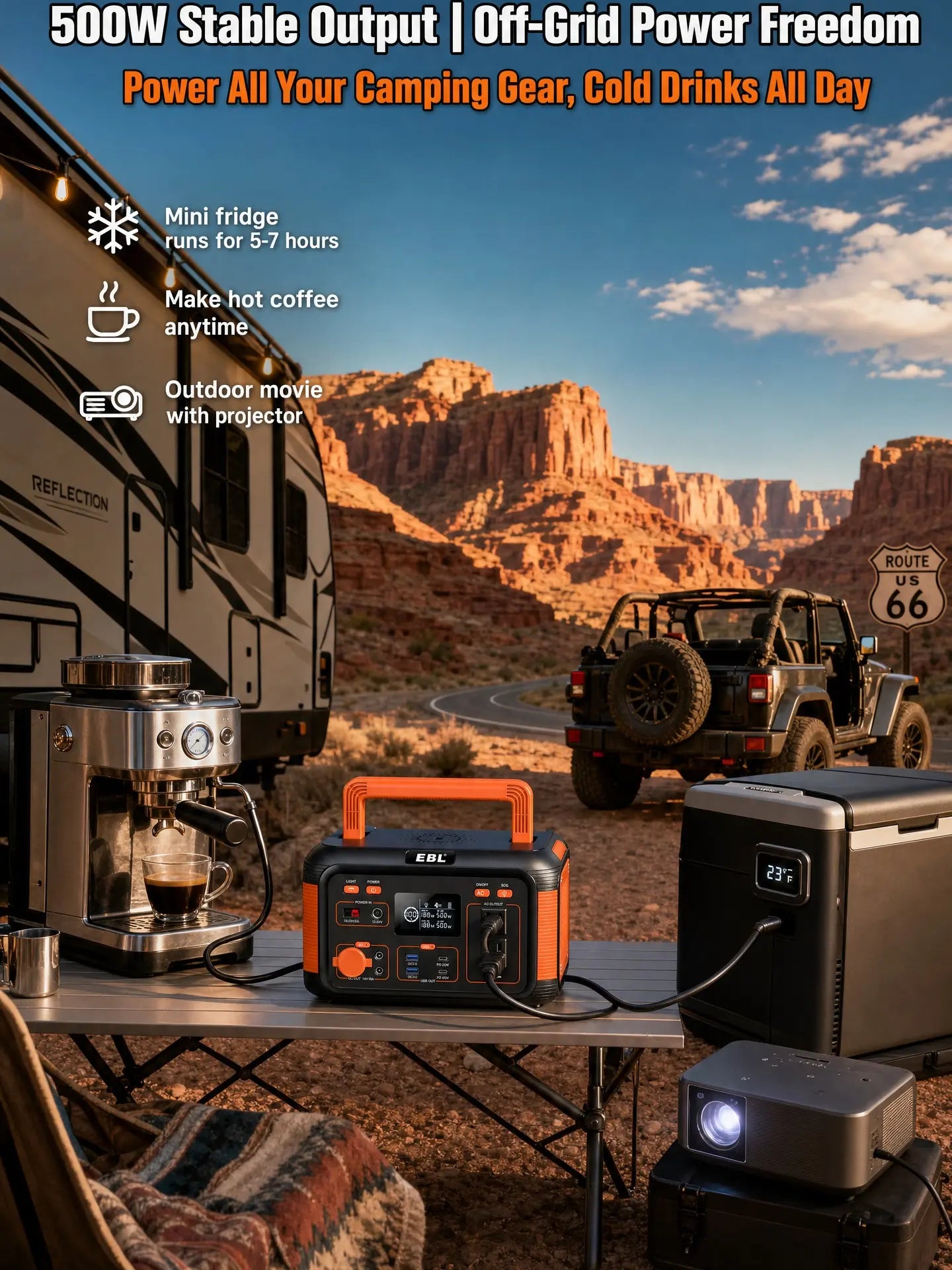 EBL 500W Portable Power Station, 444Wh Solar Generator for Outdoor Camping, RV Trip, Home Blackout Emergency Backup, 100% Pure Sine Wave Mobile Lithium Battery Pack (Solar Panel Optional)