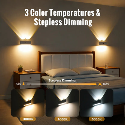 Rechargeable Wireless Wall Light with Remote and Touch Control, 360° Adjustable, Three Color Temperatures for Contemporary Home Decor