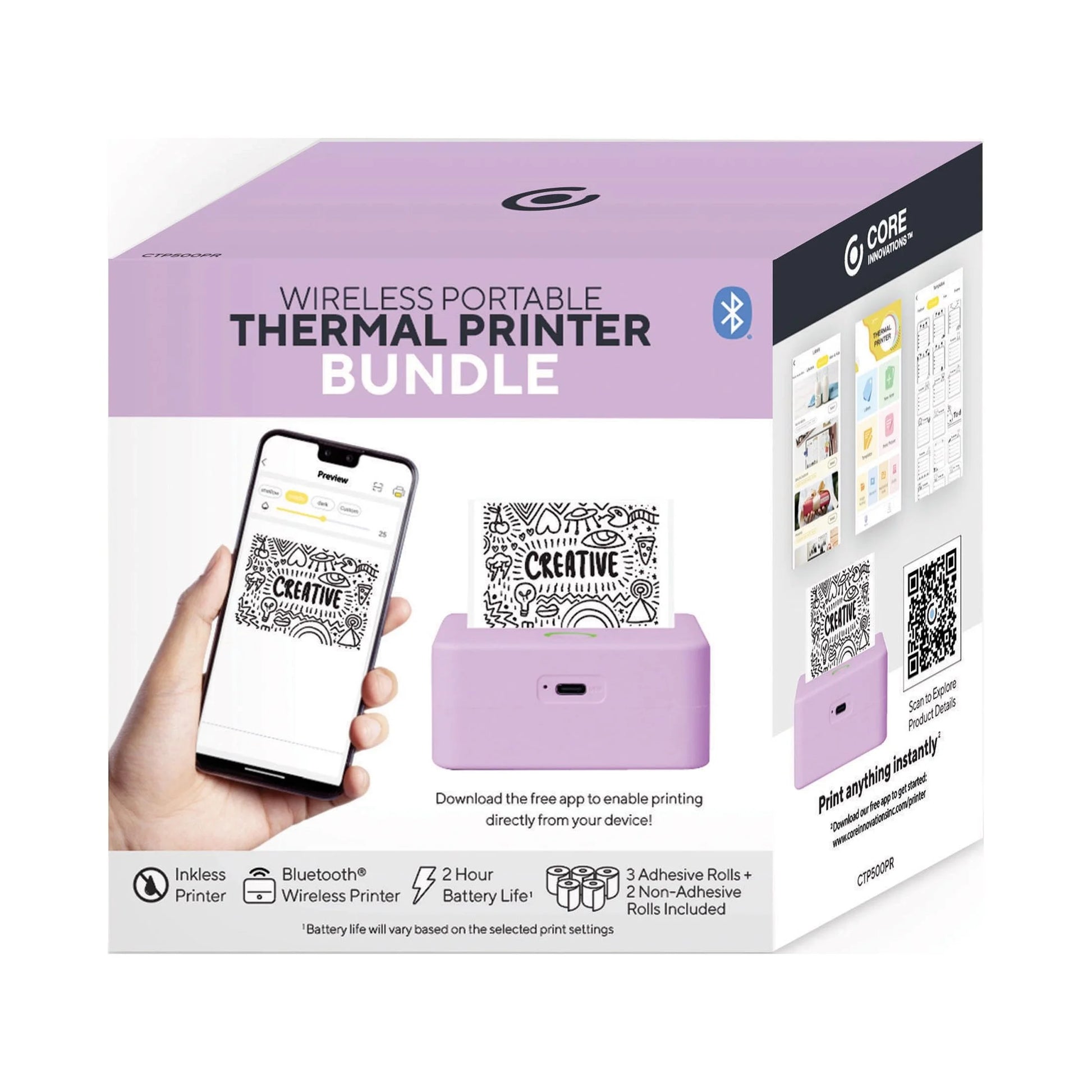 CTP500 Wireless Mini Inkless Thermal Printer and Label Maker - Ideal for Android and iOS Users in Elegant Purple