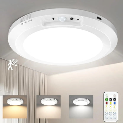 Rechargeable Wireless Sensor Ceiling Light with Remote Control and USB Charging for Versatile Indoor and Outdoor Use