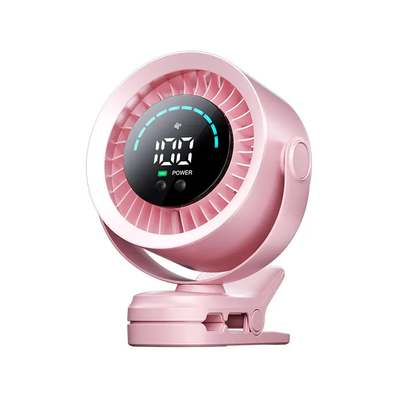 Rechargeable clip-on travel fan side view