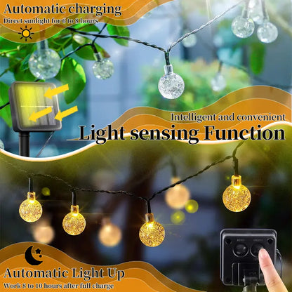 Solar String Lights with 8 Flashing Modes and 120 LED Bubble Bulbs, Modern Plastic Design, Switch Controlled for Garden, Mother's Day, Weddings, Birthdays, and Holiday Decorations