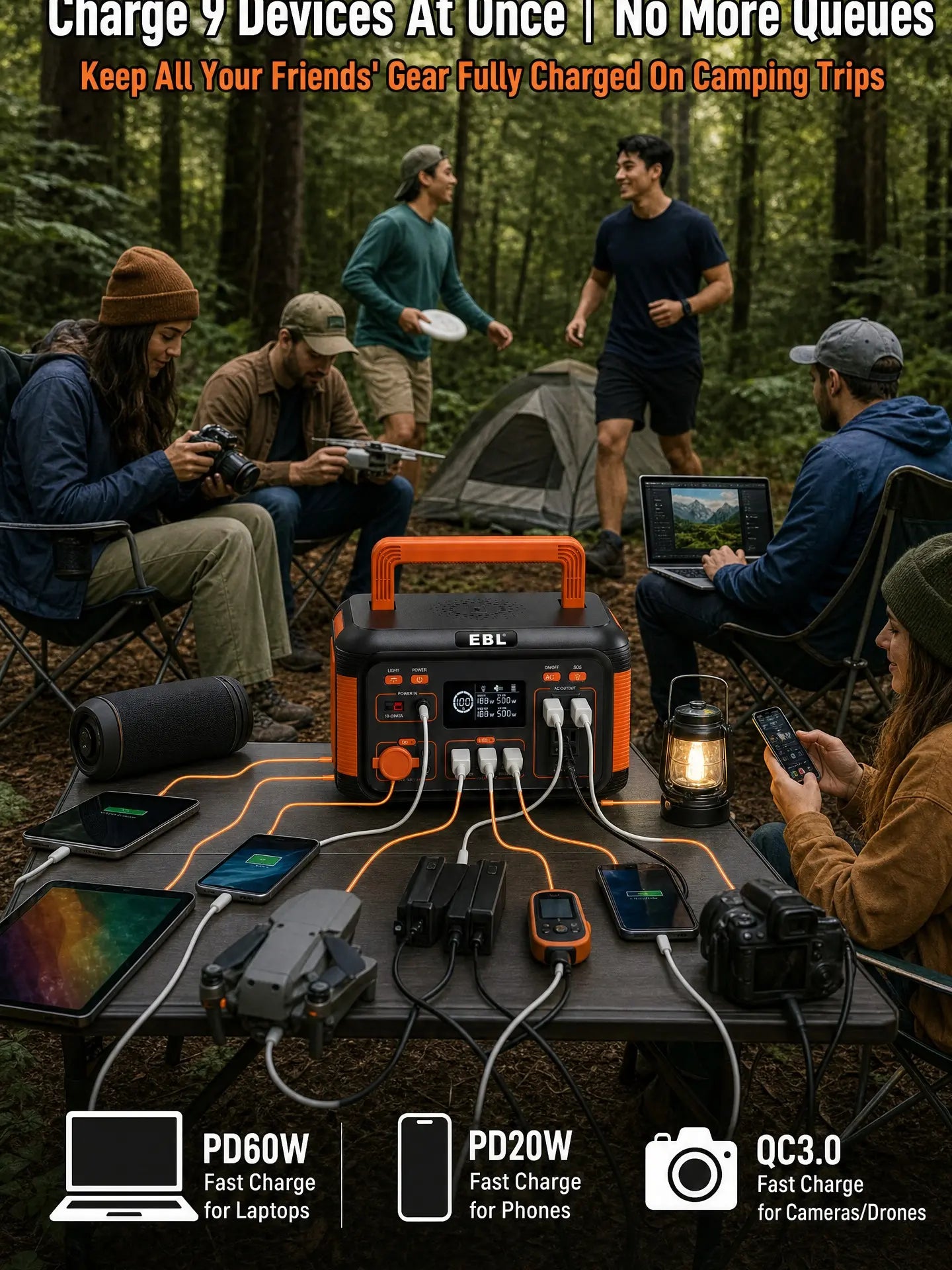 EBL 500W Portable Power Station, 444Wh Solar Generator for Outdoor Camping, RV Trip, Home Blackout Emergency Backup, 100% Pure Sine Wave Mobile Lithium Battery Pack (Solar Panel Optional)