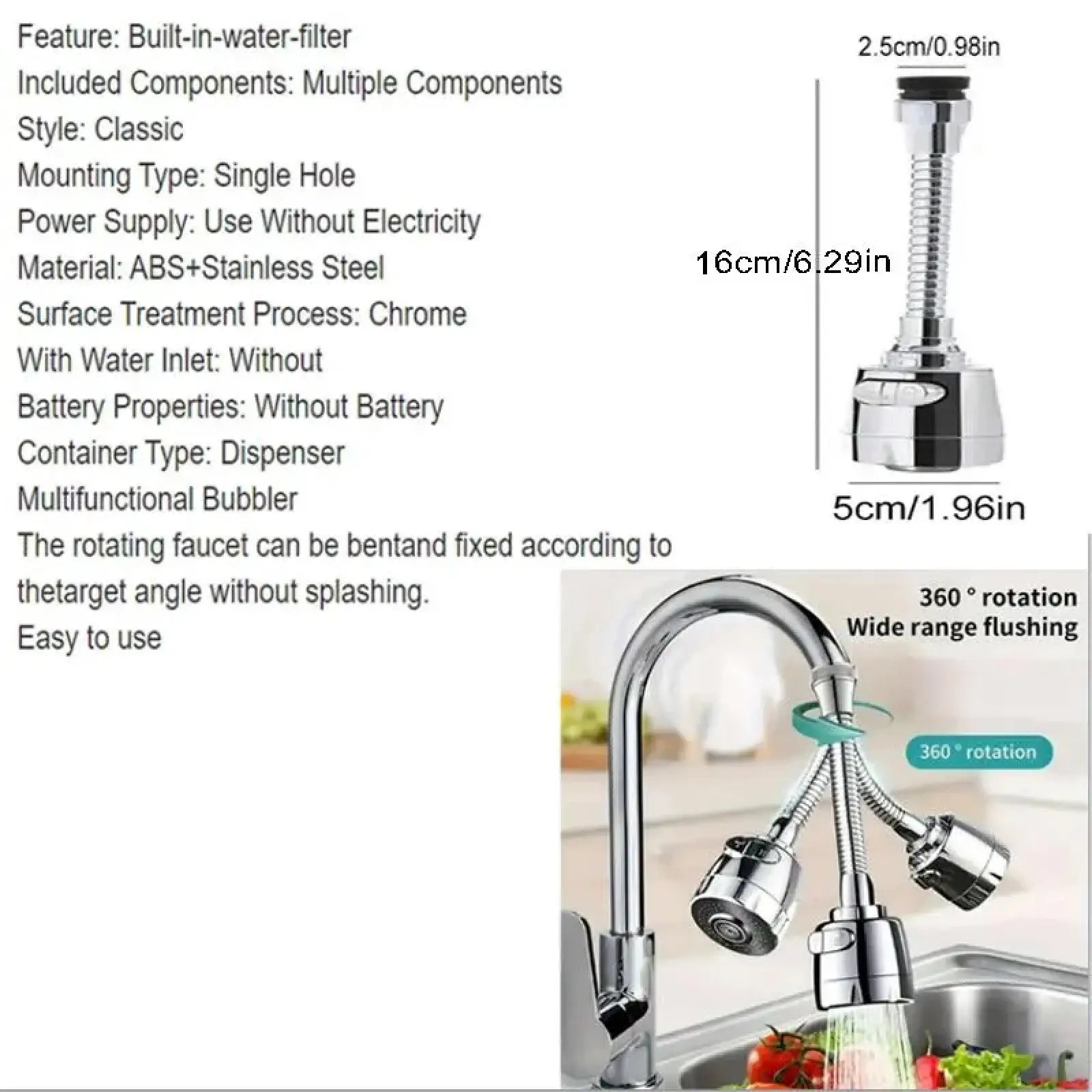 Faucet Sprayer, 1 Count 360° Rotating Water Saving Faucet Tap, Kitchen Faucet Tap