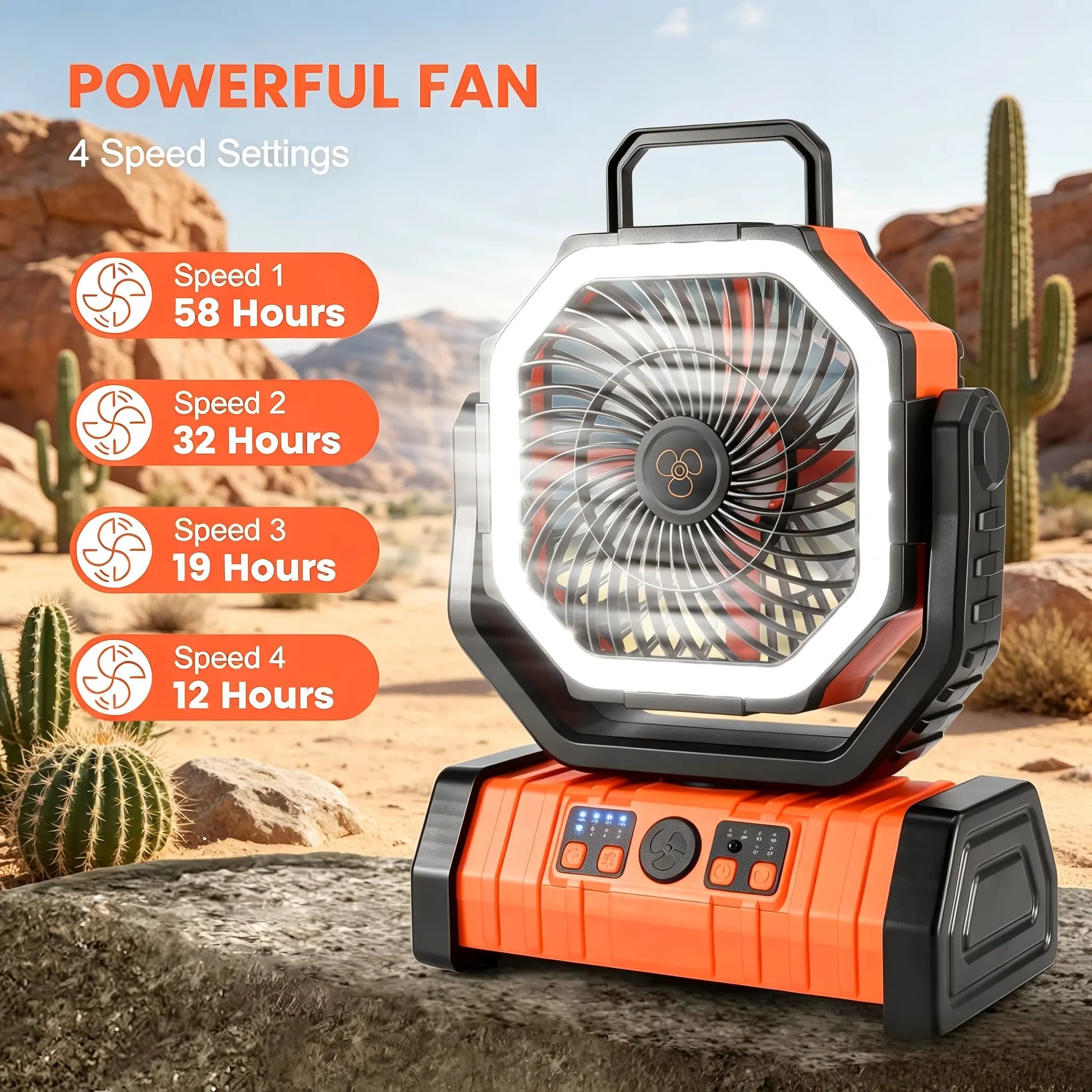 20,000 mAh Rechargeable Camping Fan with LED Light, Dual Motors, 4 Speed Settings, Remote Control, Hook, and Power Bank - Portable Solution for Emergencies and Outdoor Activities