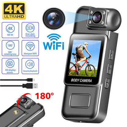 4K Wifi Mini Camera Ultra HD Portable Digital Video Recorder with Infrared Night Vision for Police Bodycam Sports DV and Riding