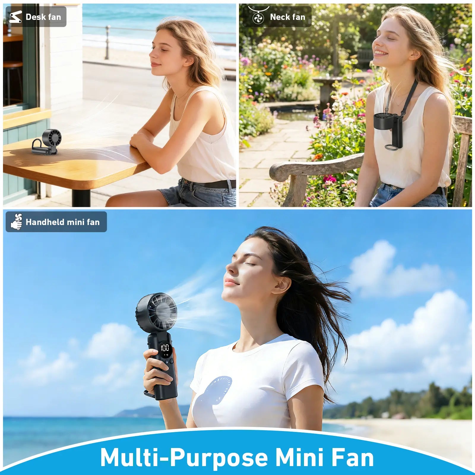 SINLEY Portable Handheld Turbo Fan, 199 Gear Wind, Battery Operated, up to 20 Working Hours, 3 in 1 Hand Fans with Air Turbo Tech Cooling Fan for Outdoor Activities, Travel
