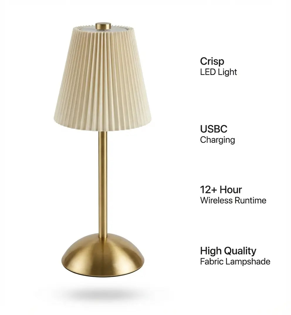Kiwi Glow Wireless Brass Finish Desk Lamp with Umbrella Shade and USB-C Charging