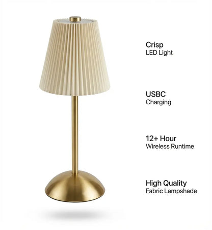 Kiwi Glow Wireless Brass Finish Desk Lamp with Umbrella Shade and USB-C Charging