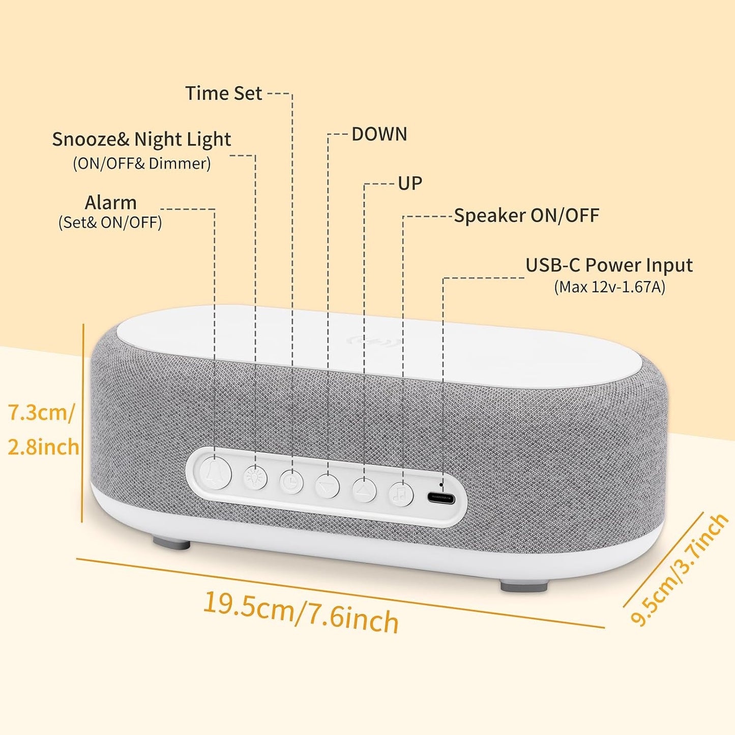 4-in-1 Alarm Clock with Wireless Charging, Speaker, Night Light, and Temperature Display – Personalized Sleep-Wake Routine for Heavy Sleepers (Gray)