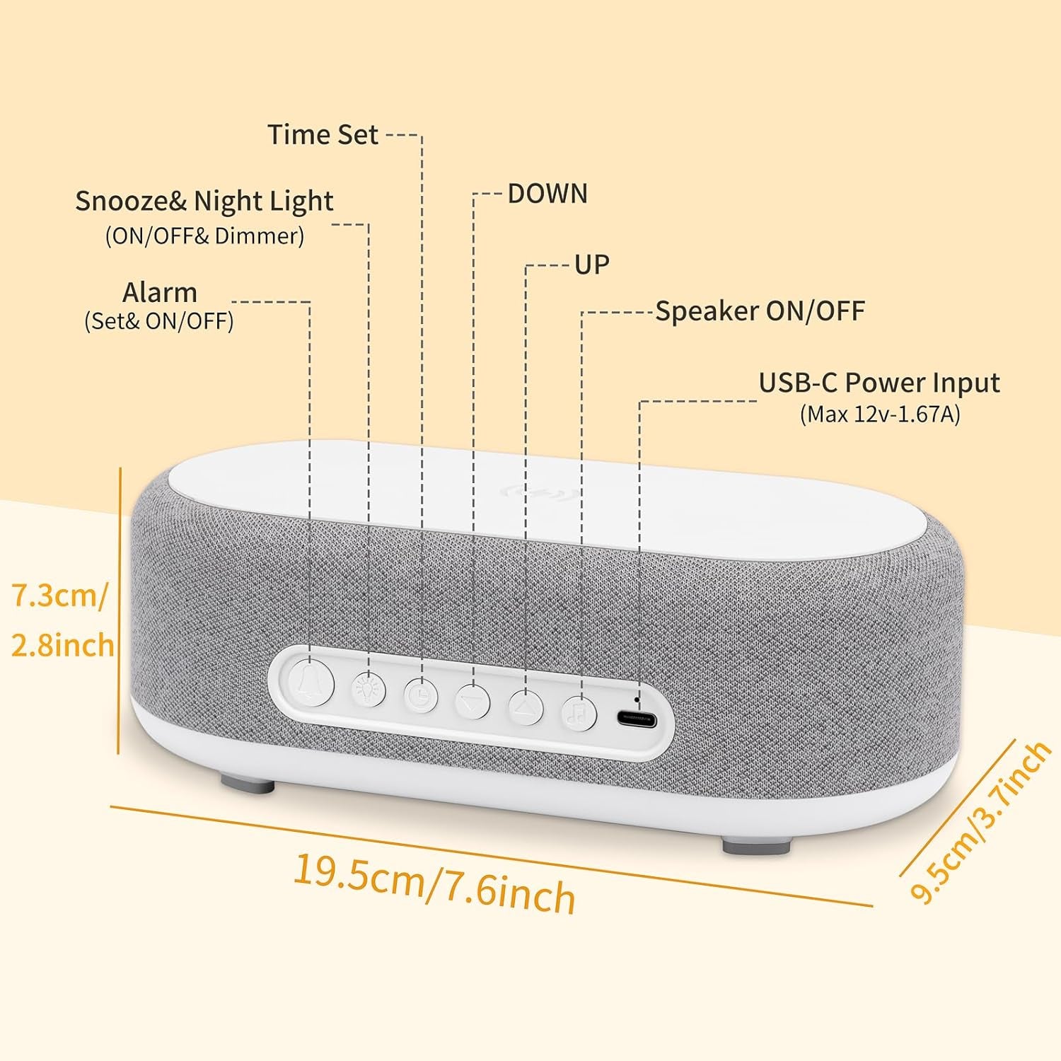 4-in-1 Alarm Clock with Wireless Charging, Speaker, Night Light, and Temperature Display – Personalized Sleep-Wake Routine for Heavy Sleepers (Gray)