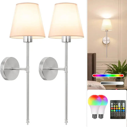 Silver Wall Mounted LED Sconce - Rechargeable, Wiring-Free, Dimmable RGB Bulb for Indoor Ambient Lighting in Living Spaces, Study, and Dining Areas