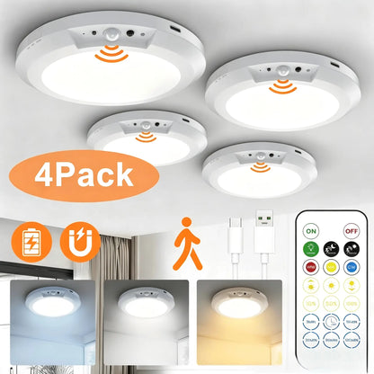 Rechargeable Wireless Sensor Ceiling Light with Remote Control and USB Charging for Versatile Indoor and Outdoor Use