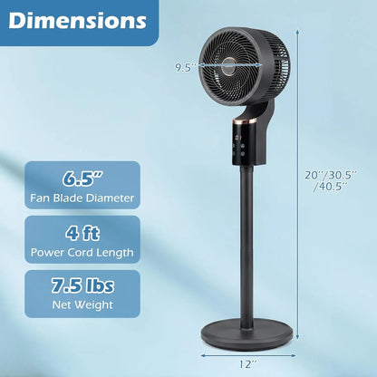 COSTWAY Pedestal Fan for Bedroom, Compact Oscillating Standing Fan with 70° Oscillation, 90° Tilt, 3 Adjustable Heights, 8 Speeds, 12H Timer & Remote, Quiet Table Fan for Home Office