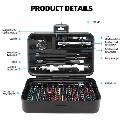 【Tiktokshopholidayhaul】132 in 1 Precision Screwdriver Hardware Set, Magnetic Screwdriver Tool Set with 108Pcs Bits, Multipurpose Screwdriver Tool Kit for Repairing Phone, Heavy Duty Industrial Tools, Precision Ratchet Screwdriver