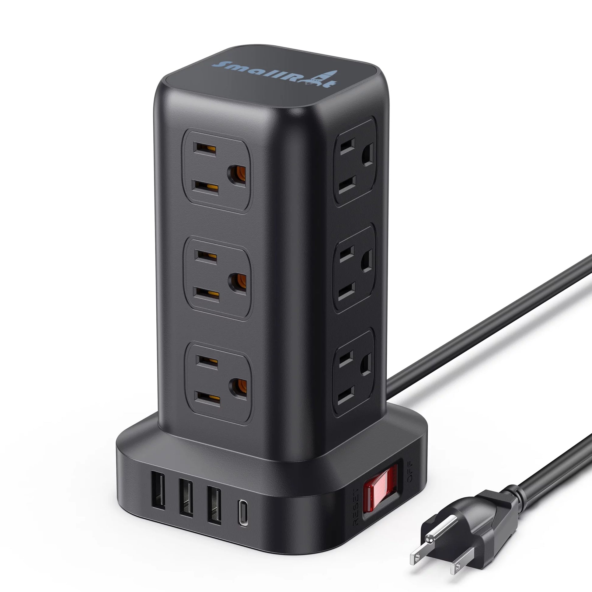 Level up your charging game! ⚡️ Power Strip Tower with 12 Outlets & 4 USB Ports + 6.5Ft Cord - Perfect for all your devices! 🖤🔌 #ChargingStation #SurgeProtector