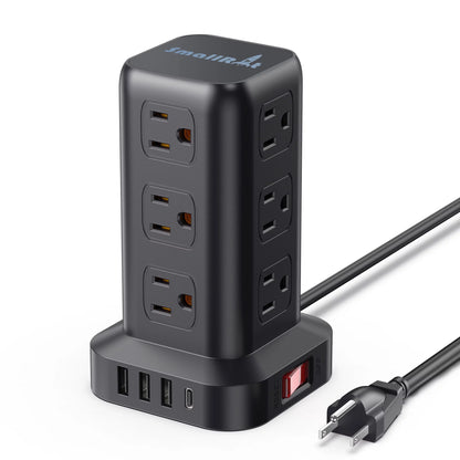 12-outlet power strip tower with 4 USB ports and 6.5ft cord