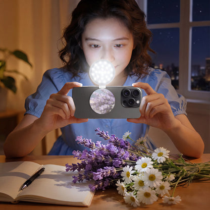 Summervibes 4-In-1 Magnetic Selfie Light, 360° Full-Ring LED Light with No Dead Angles, 3 Light Modes with Adjustable Brightness, Rechargeable & Portable with Built-In Phone Stand, On-The-Go Essential for Makeup & Selfies