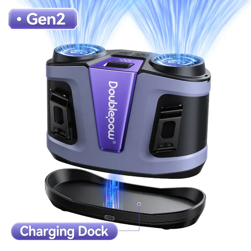 Doublepow Gen2 Waist Fan 24000Mah, Portable Dual Waist Fan, Power Bank USB Rechargeable Clip on Belt for Working, with Charging Dock,Dual Air Ducts Motors, 10 Speeds & 40H, Wearable Neck Fan Cooling for Camping, Outdoor, Travel