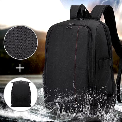 Waterproof padded DSLR camera backpack compatible with Canon and Nikon cameras