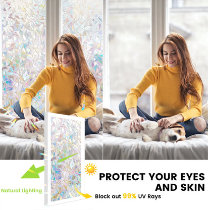 Dktie 17.7" X 78.7" Rainbow Window Film, 3D Decorative Window Vinyl, Anti-Uv & Heat Blocking, Easy Install Electrostatic Cling, Deliver Installation Tools