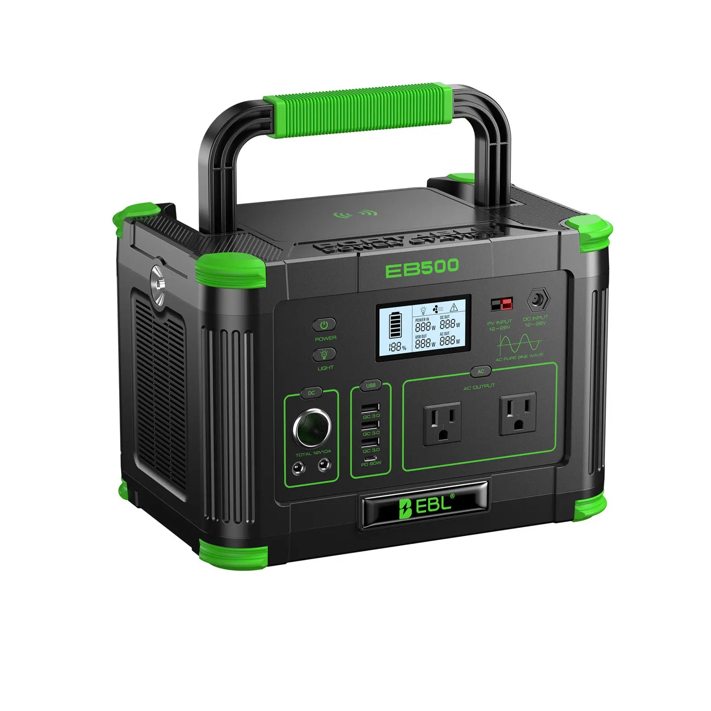 EBL 500W Portable Power Station, 444Wh Solar Generator for Outdoor Camping, RV Trip, Home Blackout Emergency Backup, 100% Pure Sine Wave Mobile Lithium Battery Pack (Solar Panel Optional)